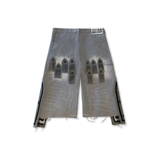 Denim Shorts Carpenter Patch Arched Vintage Grey  | WhoDecidesWar