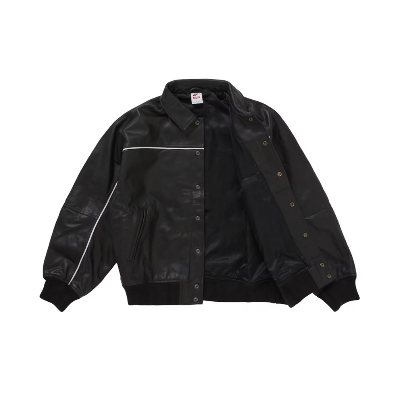 Veste universitaire en cuir noire | Supreme x Nike