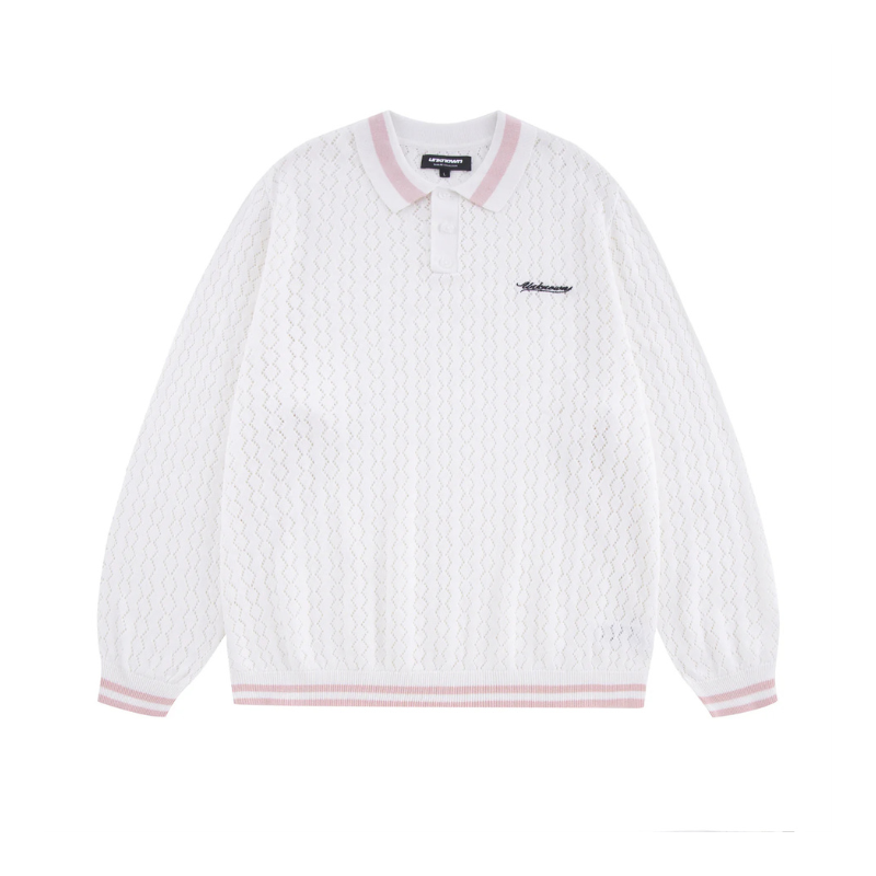 Knitwear White / Pink Knit Polo | Unknown