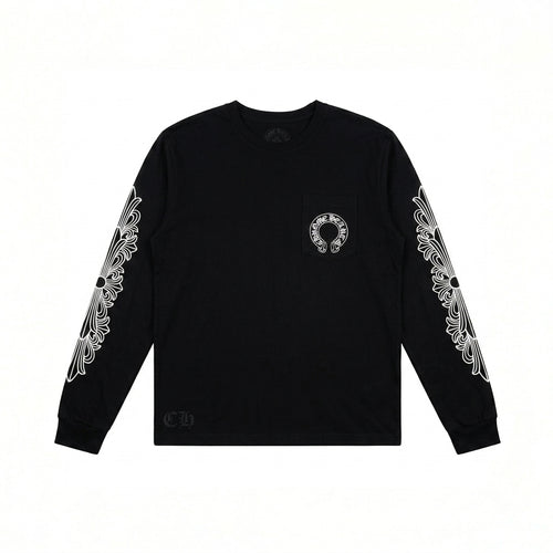 Longsleeve Black Floral Horseshoe | Chrome Hearts