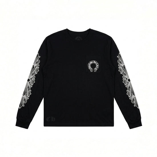 Longsleeve Black Floral Horseshoe | Chrome Hearts