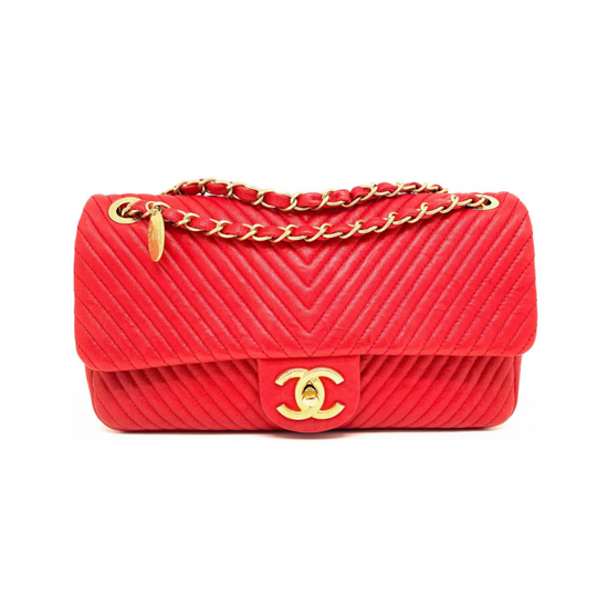 Shoulder bag 21 Cuir Et Motif Chevron Rouge Valentine Vintage | Chanel