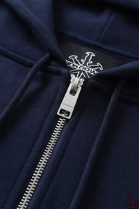 Zip Hoodie Cross Rhinestone Navy Red | Unknown