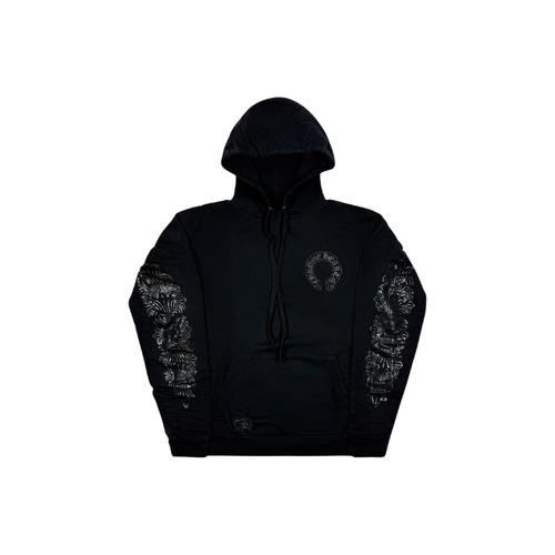 Hoodie Horseshoe Floral Tonal Black | Chrome Hearts
