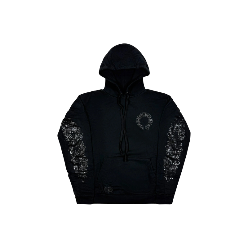 Hoodie Horseshoe Floral Tonal Black | Chrome Hearts