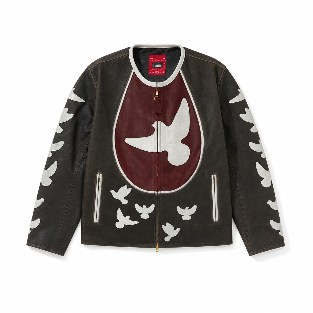 Jacket Doves Distressed Leather Moto Black | KidSuper, Hype clothes, view 2