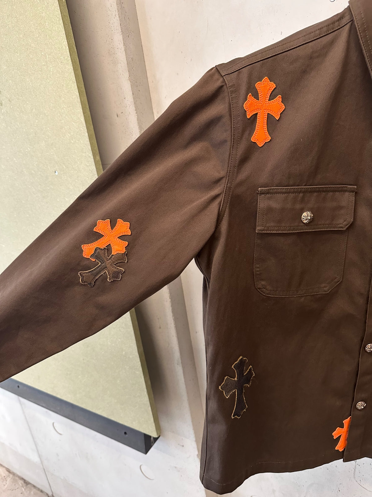 Jacket Work Dog Leather Cross Patch Orange | Chrome Hearts, view 4