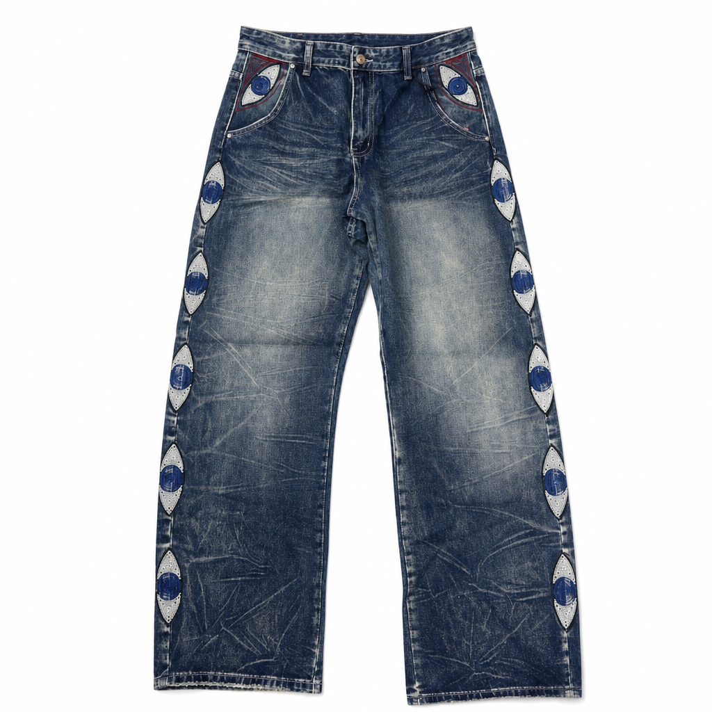 Jeans Gemstone Eye Embroidery Washed Blue | KidSuper, Hype clothes