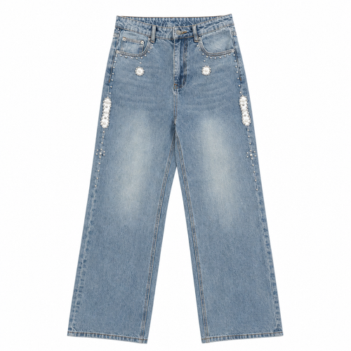 Jeans Blue Rhinestones | Maison Guava