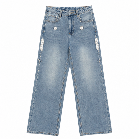 Jeans Blue Rhinestones | Maison Guava