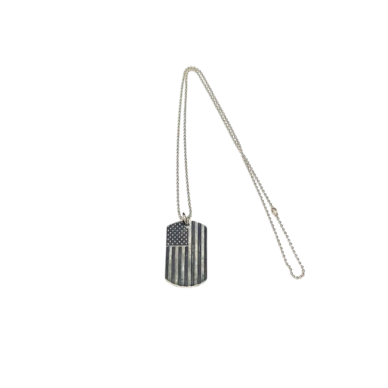 Necklace Richard Stark 'fuck you' American flag dog tag | Chrome Hearts