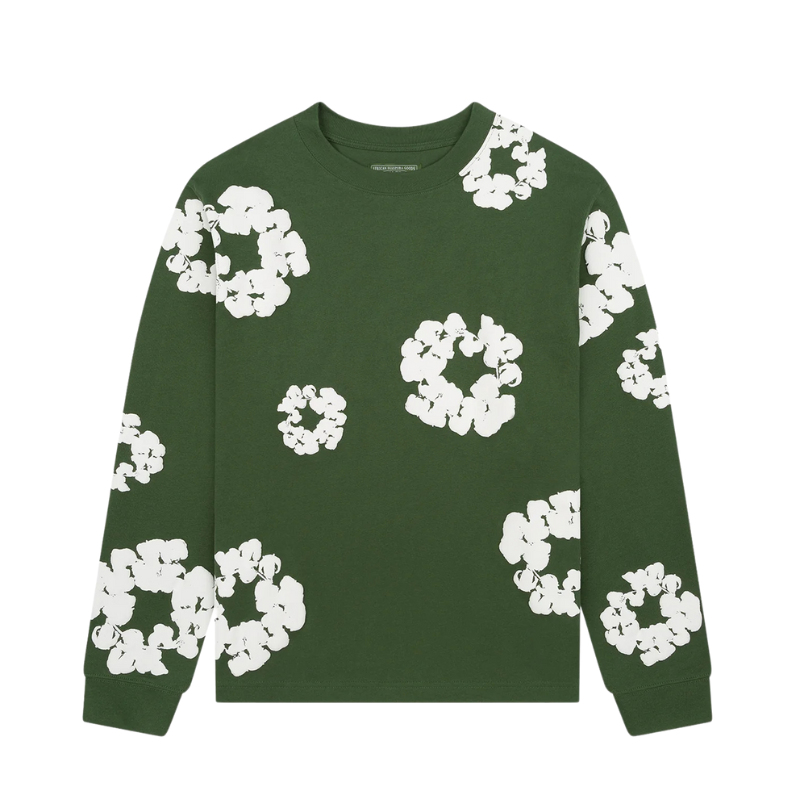 Longsleeve Cotton Wreath Green | Denim Tears