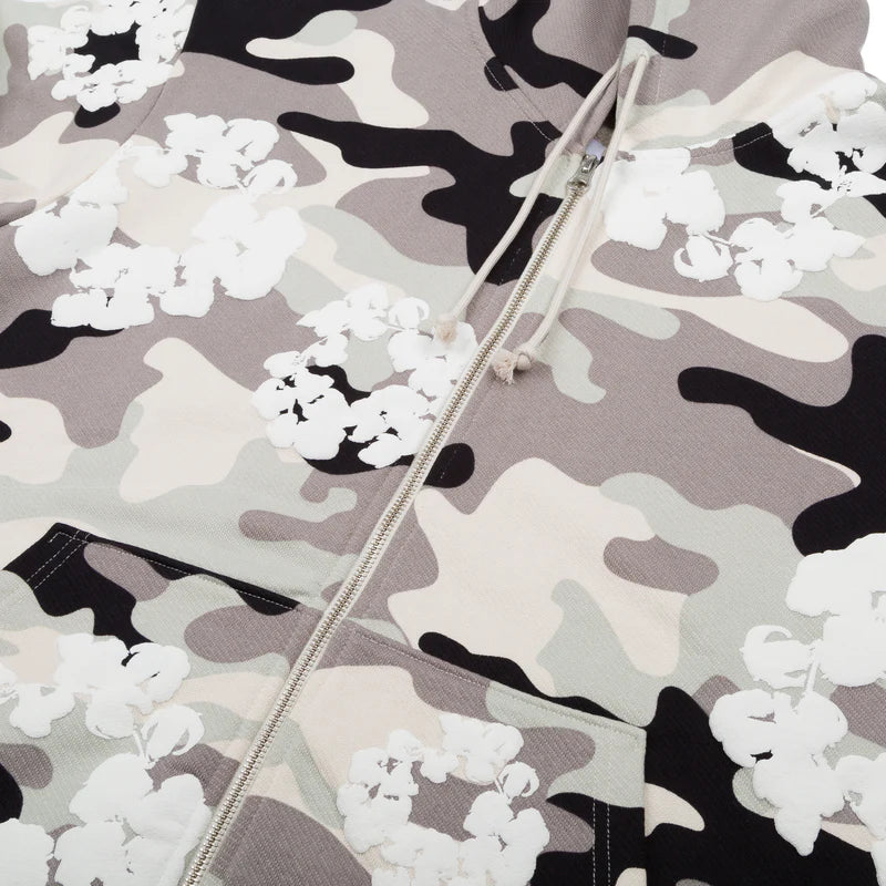 Zip Hoodie White Camo Cotton Wreath | Denim Tears