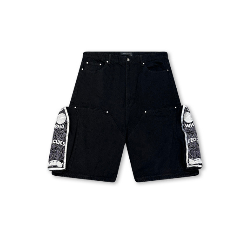 Denim Shorts Side Embroidery Coal  | WhoDecidesWar