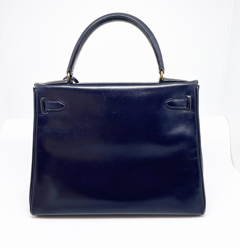 Sac HERMES Kelly 28 Box Bleu Marine