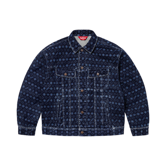 Flocked Denim SUPREME Trucker Jacket Navy