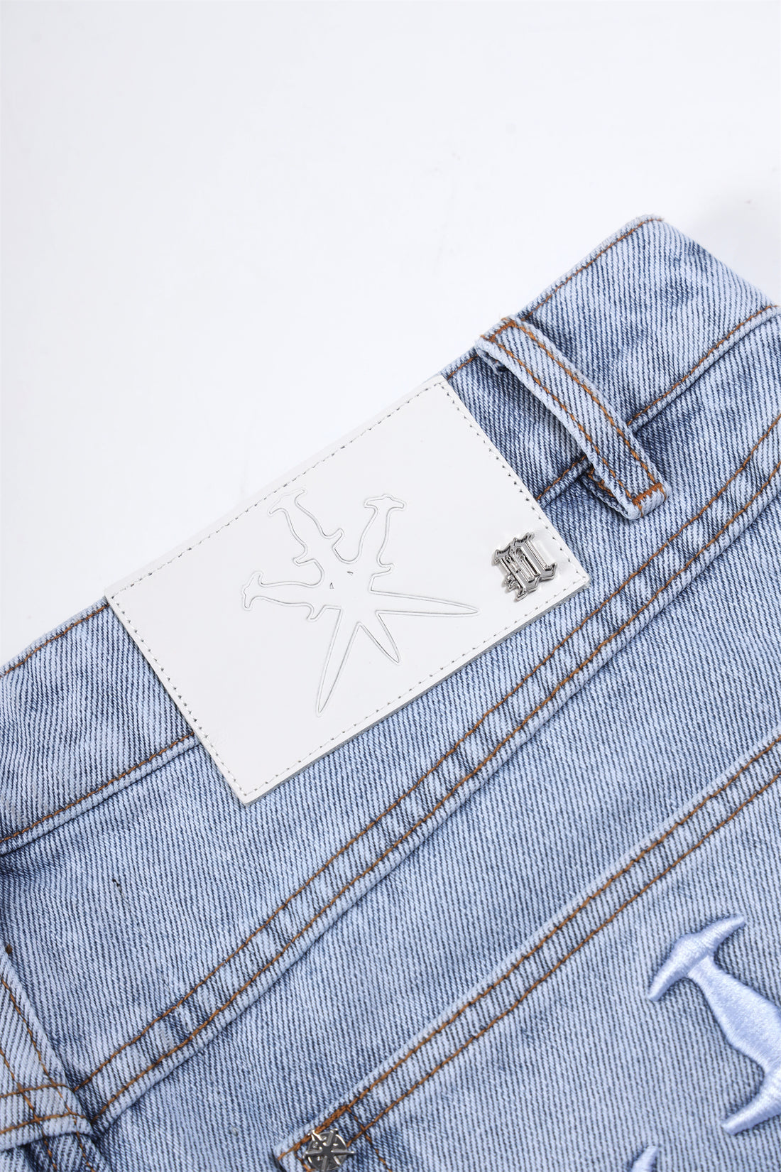 UNKNOWN Dagger EMB Denim Short Light Wash Blue