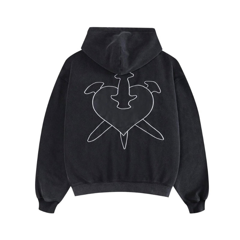 Dagger Heart Zip Hoodie Washed Black