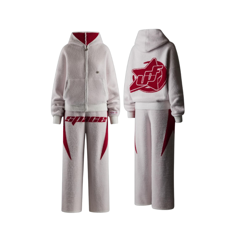 Zip Hoodie White Red | UNDEFINED