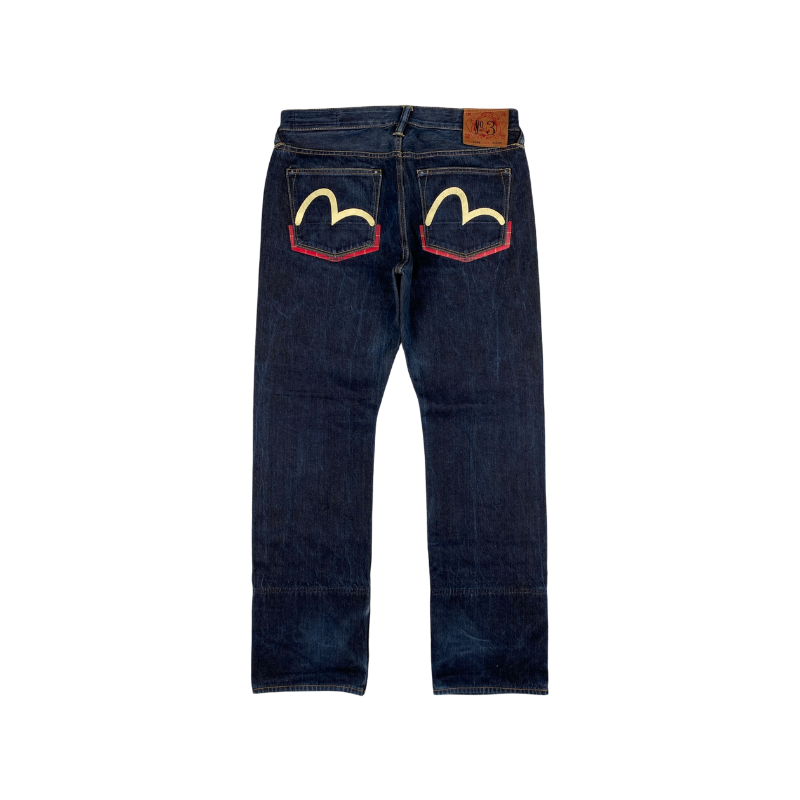 Evisu White Seagull Logo Navy Jeans