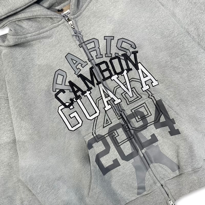 Zip Hoodie ’48 Cambon’ Grey | Maison Guava