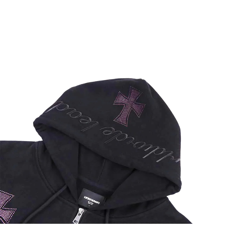 Zip Hoodie Black Purple Crosses Rhinestone  | Unknown