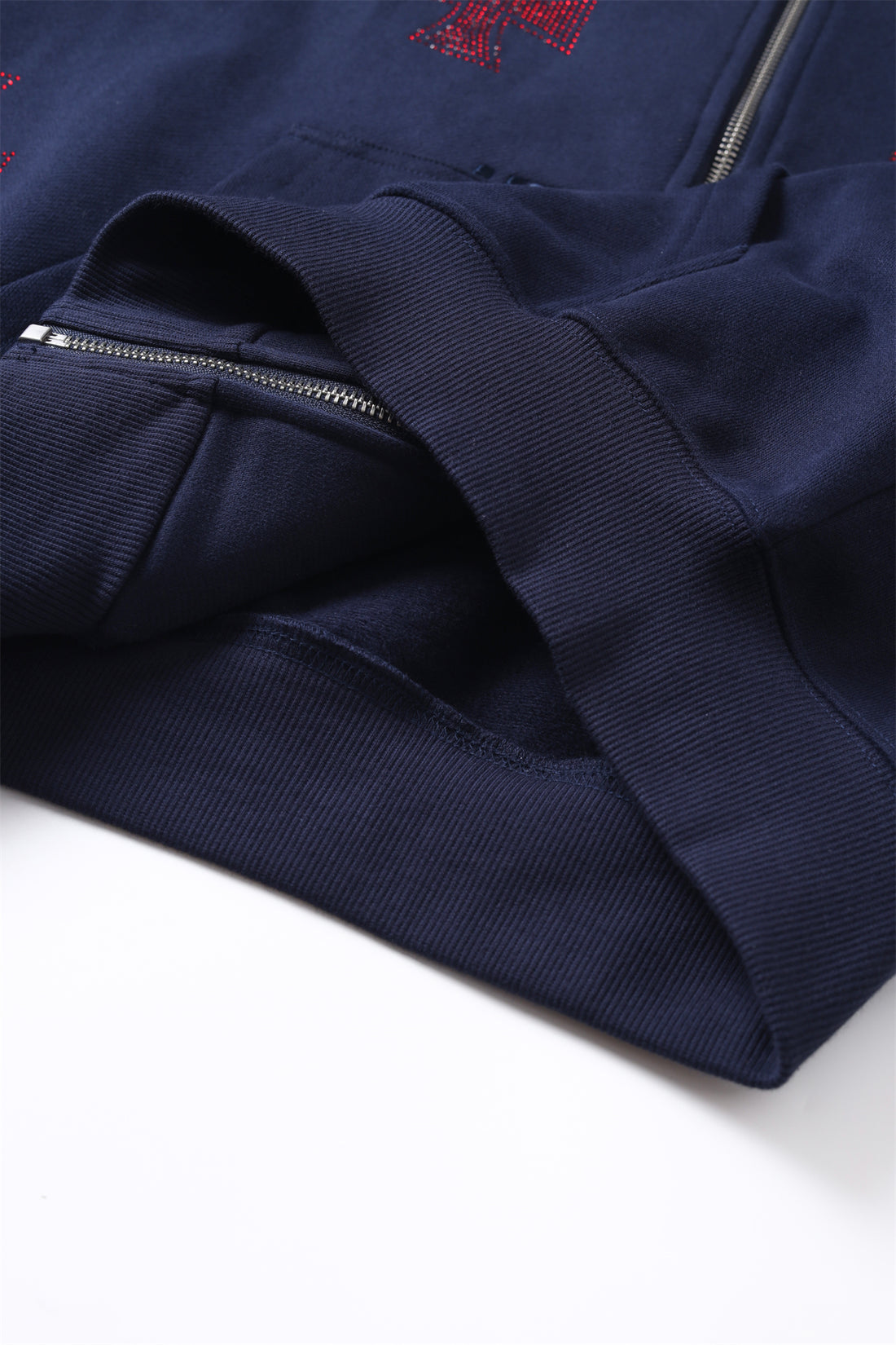 Zip Hoodie Cross Rhinestone Navy Red | Unknown