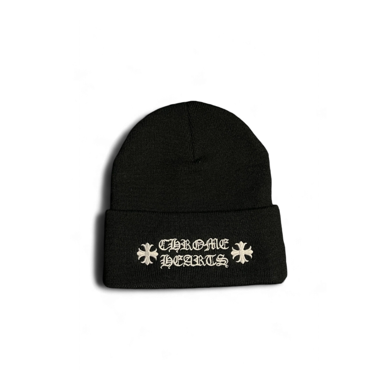 Beanies Black White Spellout Wool | Chrome hearts