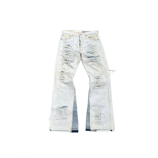 White/Blue STUDIOPOLYVALENT Extreme Distressed Denim