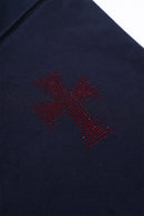 Zip Hoodie Cross Rhinestone Navy Red | Unknown