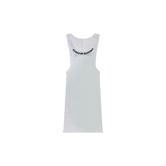 Tank Top White Scroll Neck Logo Rib  | Chrome Hearts