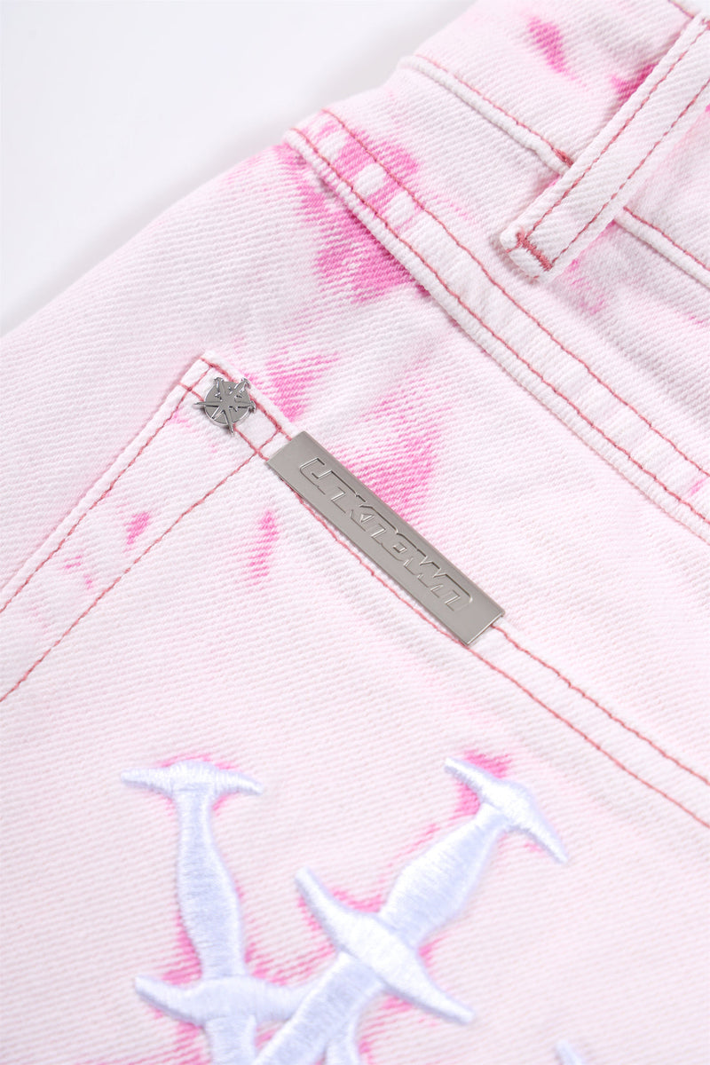 UNKNOWN Dagger EMB Denim Short Light Wash Pink