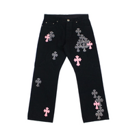 Jeans Pink & Carreau Cross Patch Fleurknee Black | Chrome Hearts