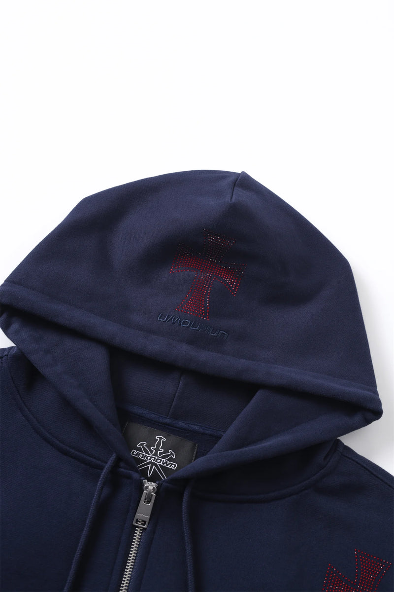 Zip Hoodie Navy/Red Crosses Rhinestone | Unknown