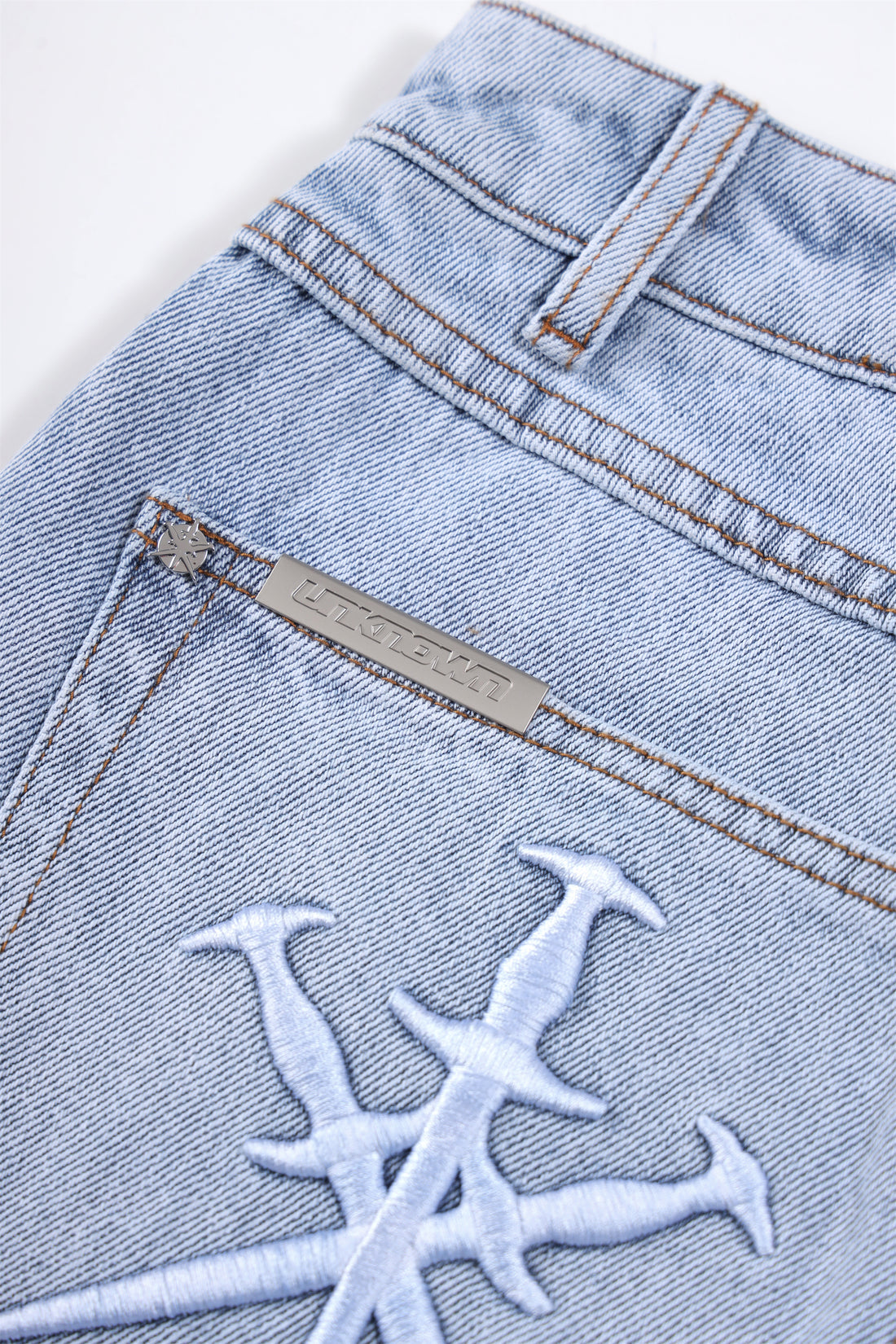 UNKNOWN Dagger EMB Denim Short Light Wash Blue