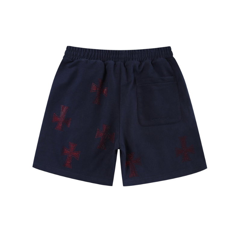 UNKNOWN Navy/Red Cross Rhinestone Shorts