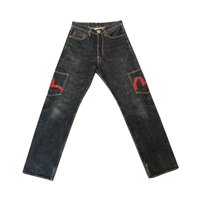 Evisu Diacock White Red Logo Denim Jeans