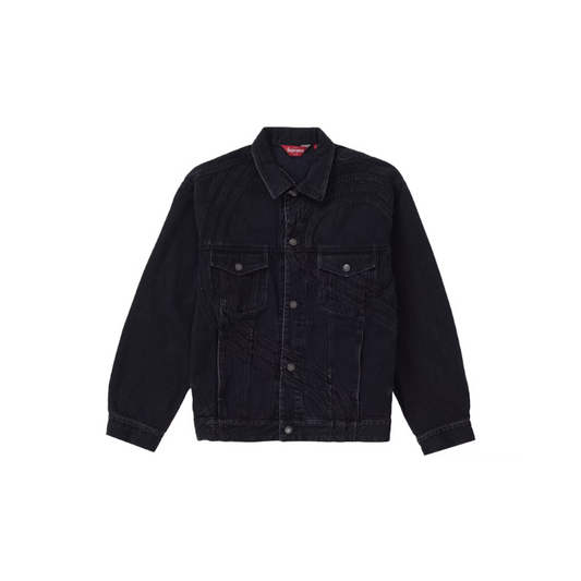 Supreme S Logo Veste Trucker en denim Délavé Noir