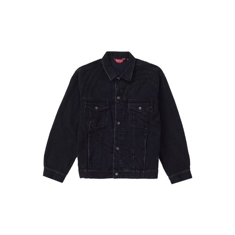 Supreme S Logo Veste Trucker en denim Délavé Noir