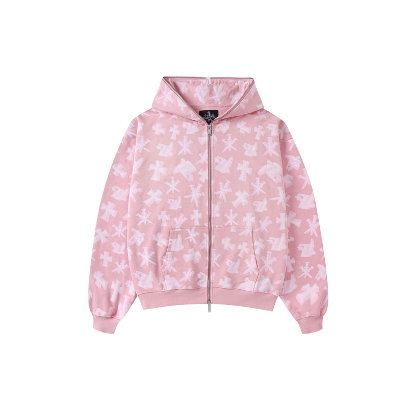 Zip Hoodie 3D Monogram Logo Pink | Unknown