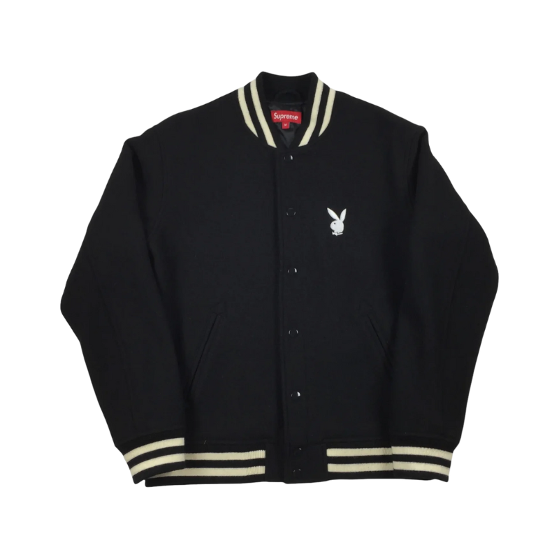 2011 Supreme x Playboy Black Wool Varsity Jacket