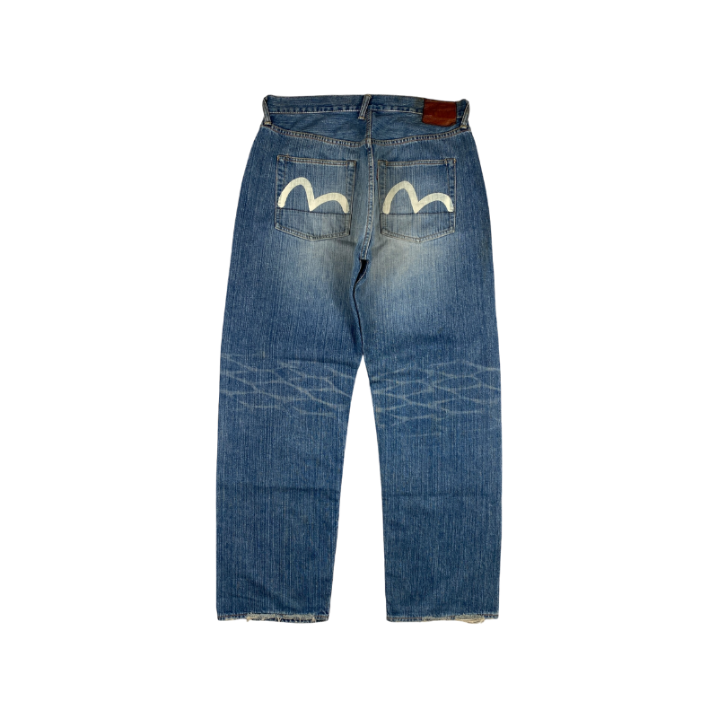 Evisu White Seagull Logo Blue Jeans