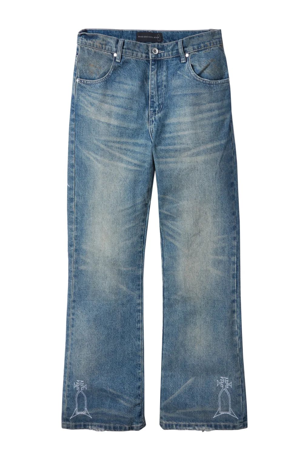 Jeans Flare Washed Blue Embroidery | WhoDecidesWar, Hype clothes, view 3