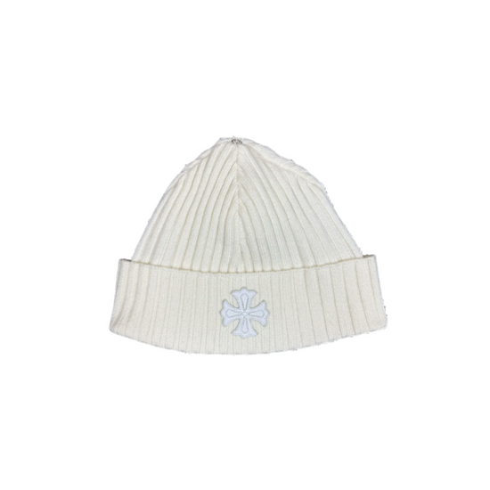 Beanie White Cashmere Cross Patch  | Chrome Hearts