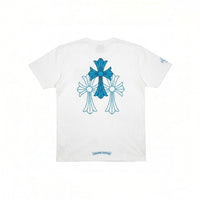 T-shirt White Triple Cross Baby Blue  | Chrome Hearts