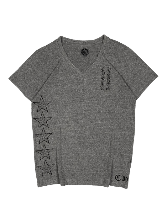 Chrome Hearts Grey V Neck Stars Logo Tee