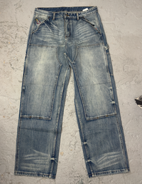Jeans Eye Badge Washed Double Knee Washed Blue | KidSuper, Hype clothes, view 3